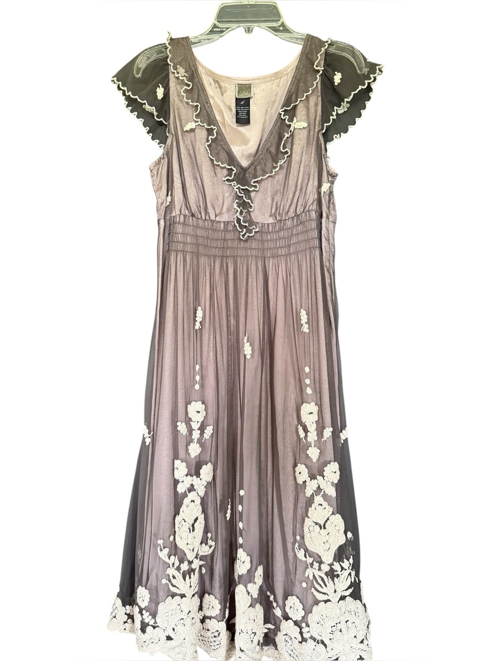 Anthropologie Lithe Laurel Run Embroidered Tulle Lace Dress SZ 4 Edwardian Style